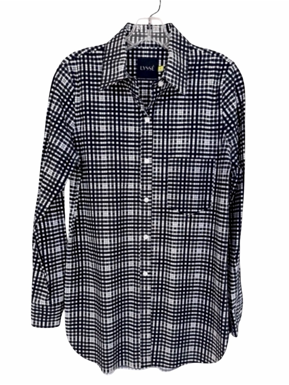 Lysse Women’s Button-Down Shirt. Black Plaid. Size Small - Picture 1 of 10